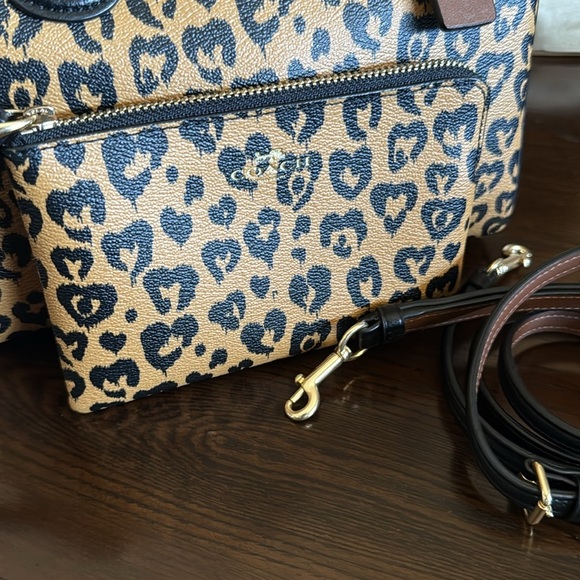 Coach Mini Bennet Satchel With Heart Leopard Print and Matching Wristlet - Picture 3 of 10